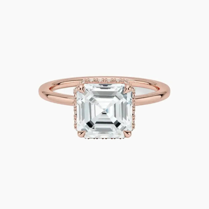 Mirabel Asscher Hidden Halo 1.5 Carat Lab Grown Diamond Engagement Ring in 18K Rose Gold