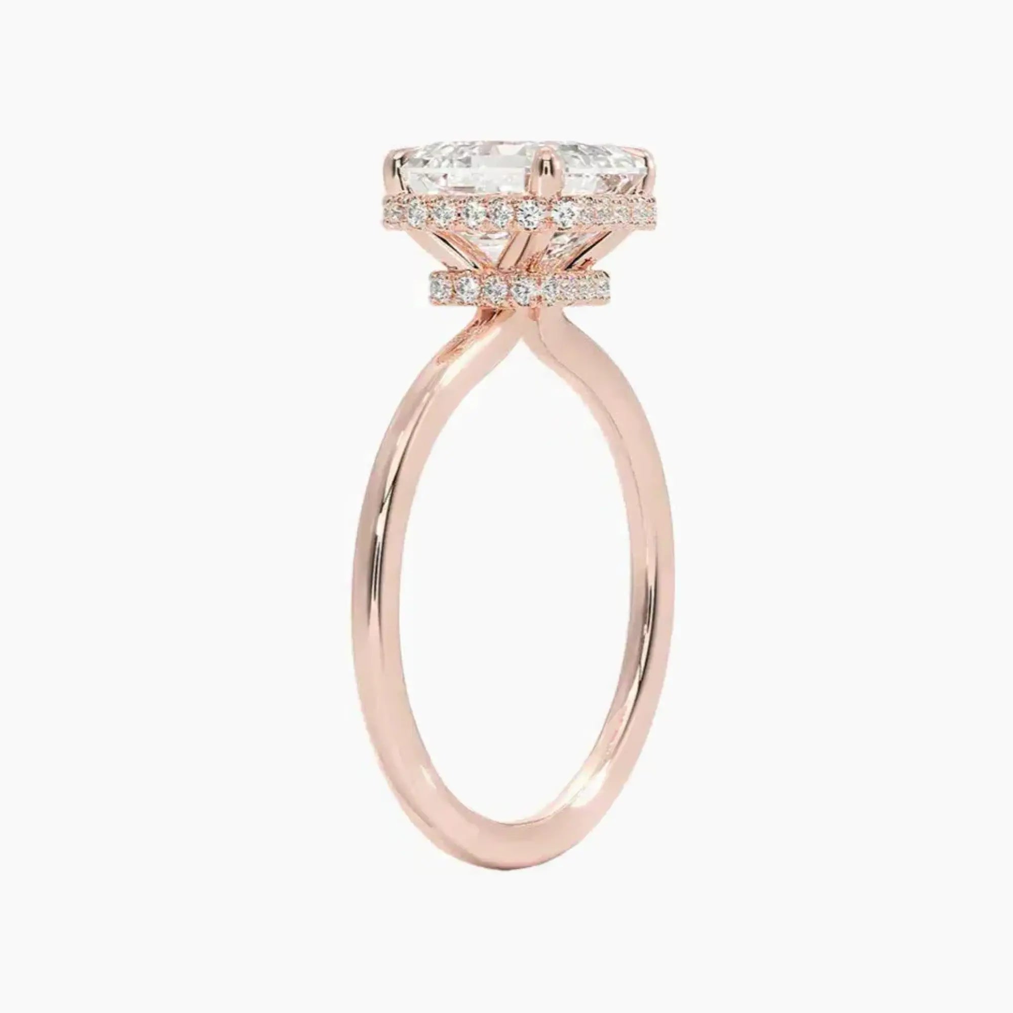 Mirabel Asscher Hidden Halo 2.5 Carat Lab Grown Diamond Engagement Ring in 18K Rose Gold