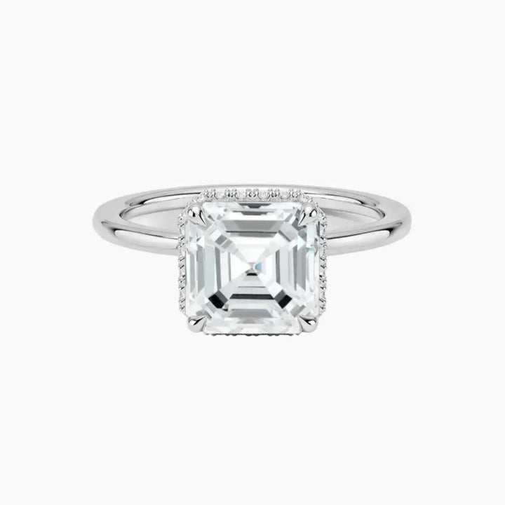 Mirabel Asscher Hidden Halo 1 Carat Lab Grown Diamond Engagement Ring in 18K White Gold