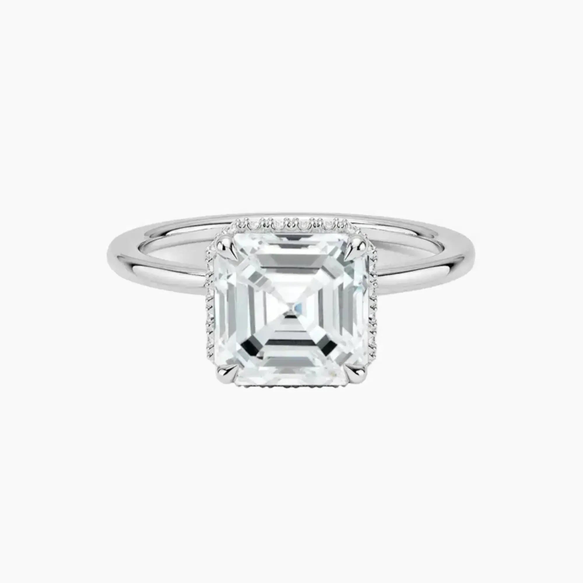 Mirabel Asscher Hidden Halo 2.5 Carat Lab Grown Diamond Engagement Ring in 18K White Gold
