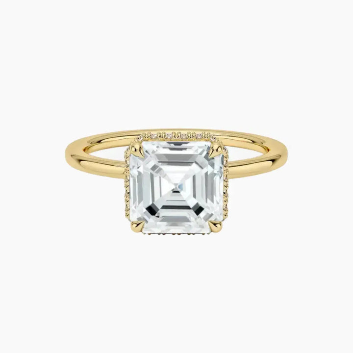 Mirabel Asscher Hidden Halo 1 Carat Lab Grown Diamond Engagement Ring in 18K Yellow Gold