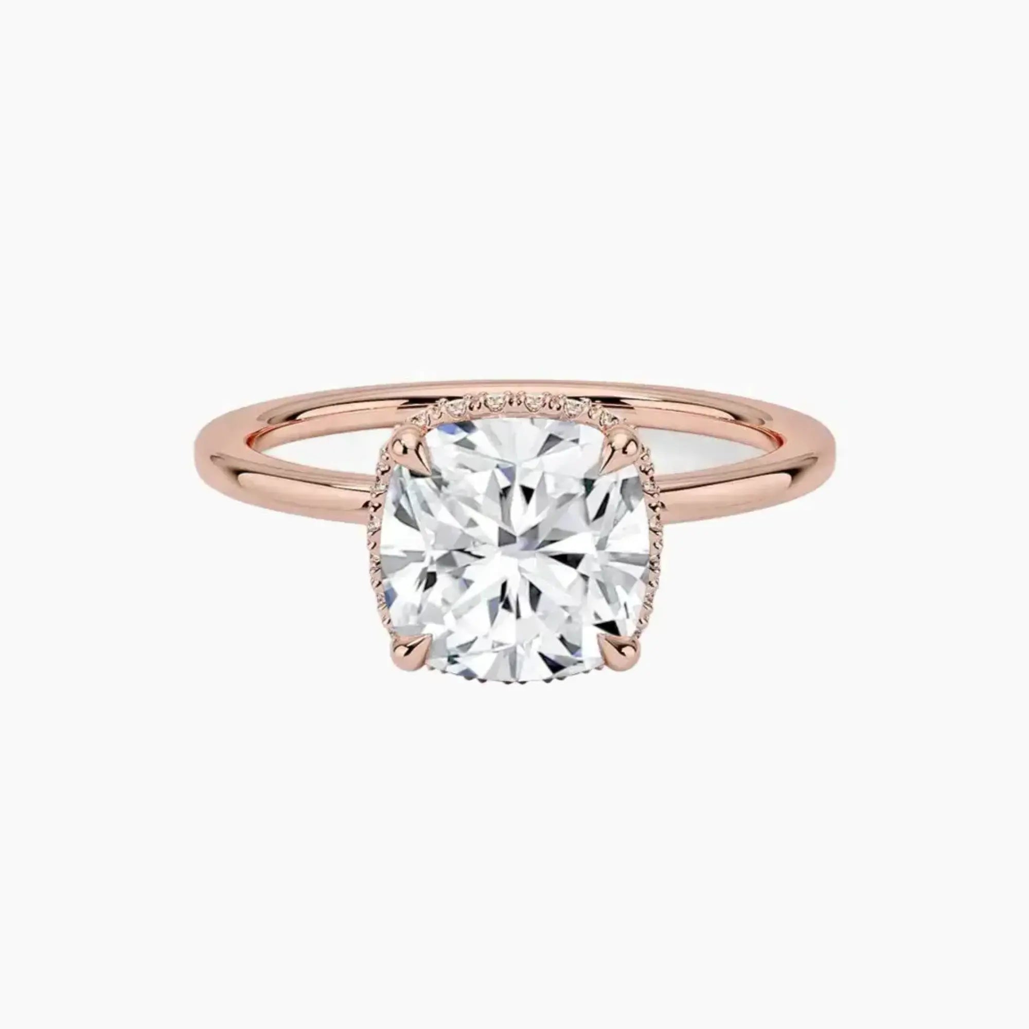 Mirabel Cushion Hidden Halo 3 Carat Lab Grown Diamond Engagement Ring in 14K Rose Gold