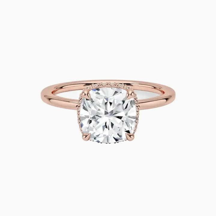 Mirabel Cushion Hidden Halo 2 Carat Lab Grown Diamond Engagement Ring in 18K Rose Gold
