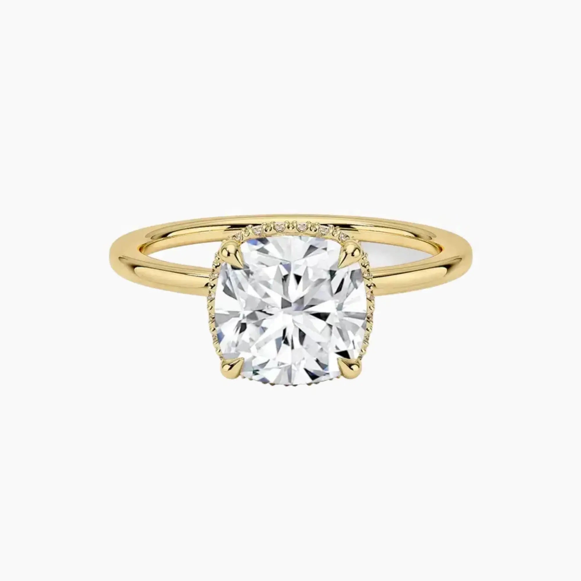 Mirabel Cushion Hidden Halo Diamond Ring Setting in 18K Yellow Gold