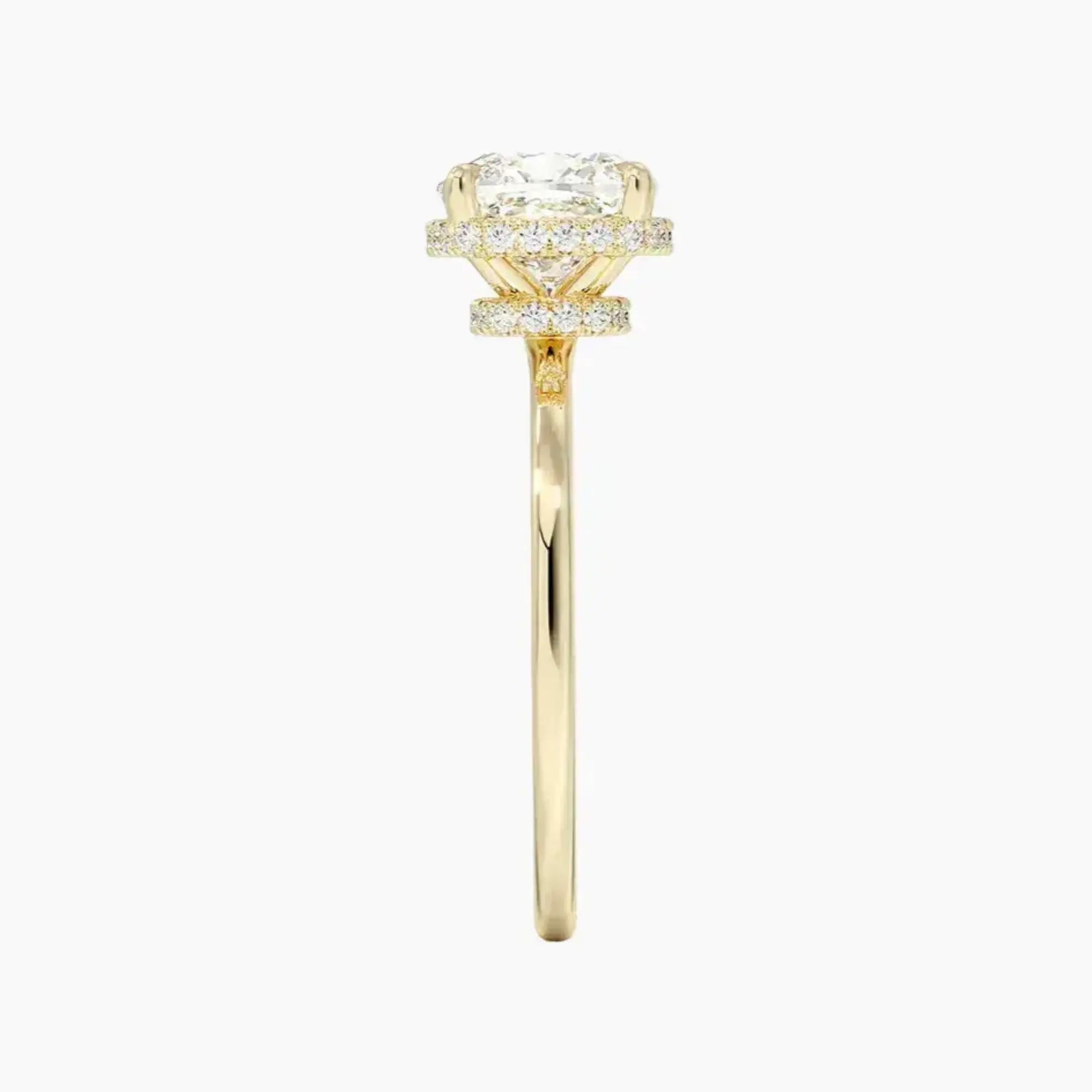 Mirabel Cushion Hidden Halo 2 Carat Lab Grown Diamond Engagement Ring in 14K Yellow Gold