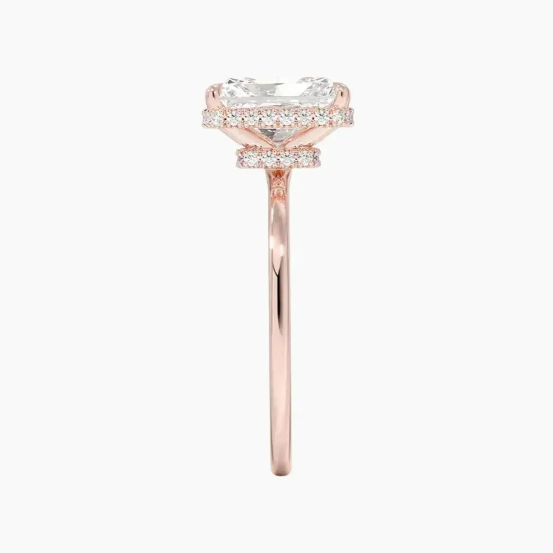Mirabel Radiant Hidden Halo 1 Carat Lab Grown Diamond Engagement Ring in 18K Rose Gold