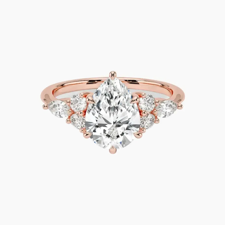 Ingrid Pear Designer 3 Carat Lab Grown Diamond Engagement Ring in 18K Rose Gold