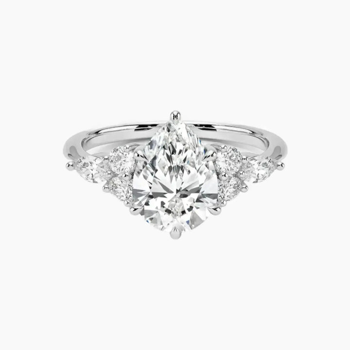 Ingrid Pear Designer 2 Carat Lab Grown Diamond Engagement Ring in 18K White Gold