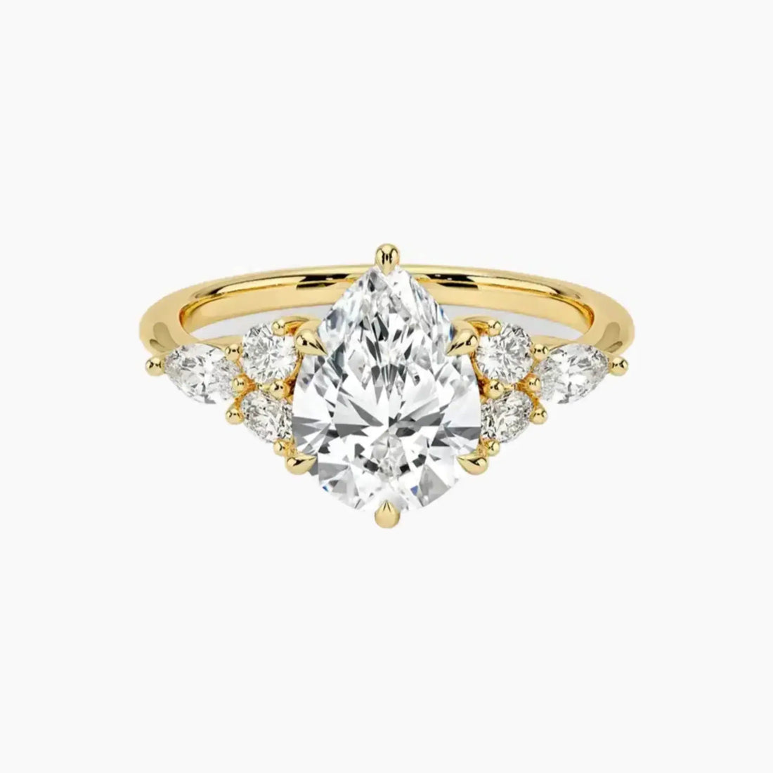 Ingrid Pear Designer 3 Carat Lab Grown Diamond Engagement Ring in 14K Yellow Gold