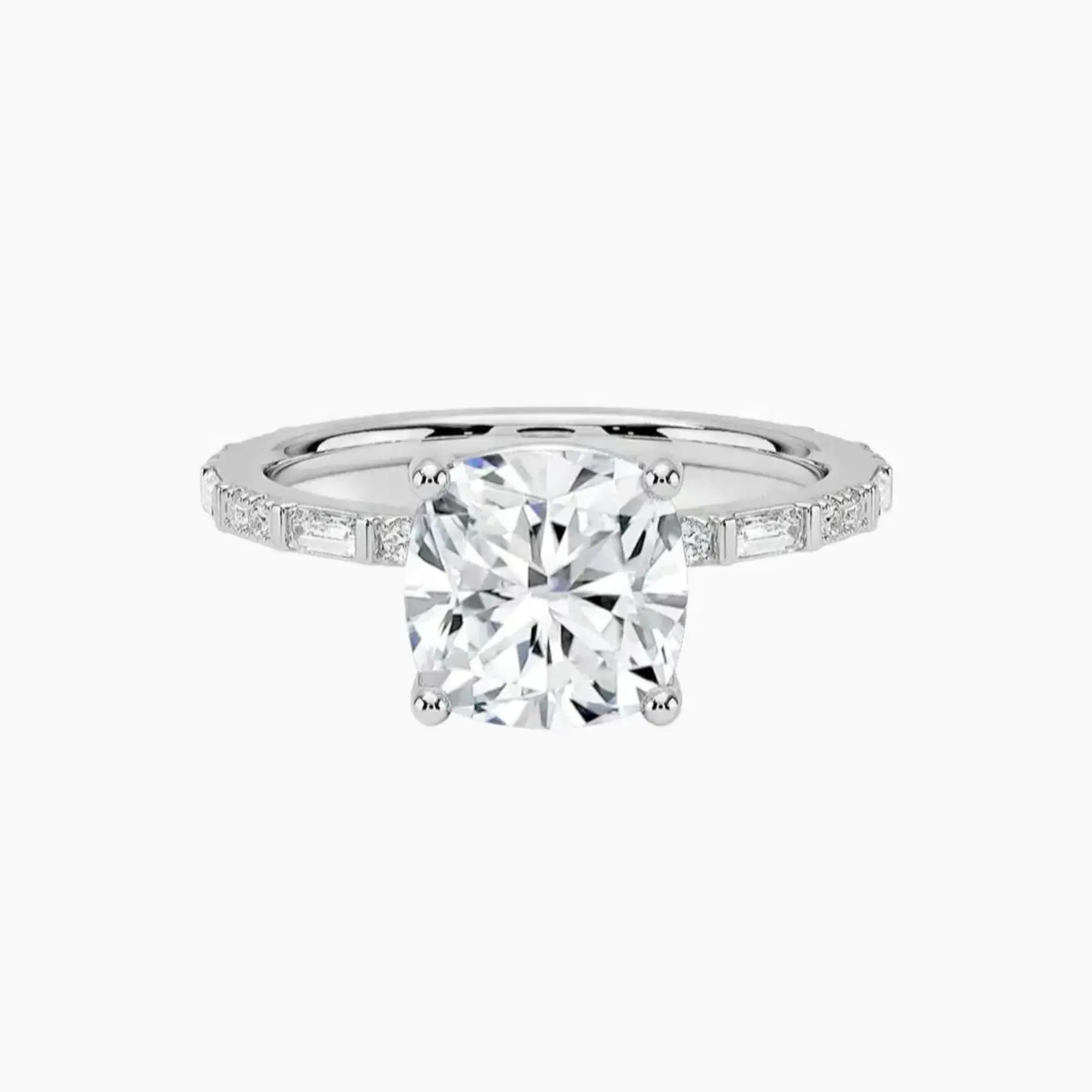 Evelina Cushion Designer 3 Carat Lab Grown Diamond Engagement Ring in 18K Yellow Gold