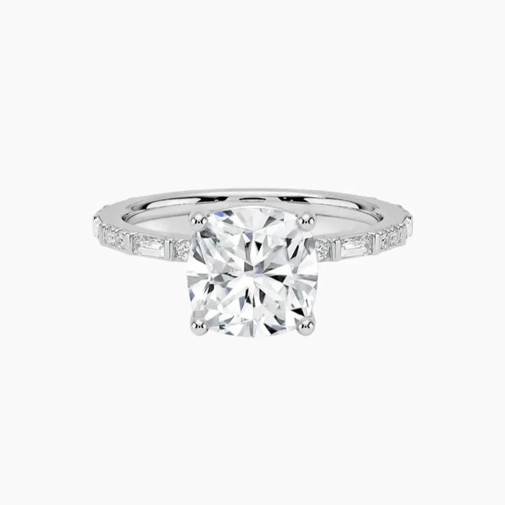 Evelina Cushion Designer 1.5 Carat Lab Grown Diamond Engagement Ring in 18K White Gold
