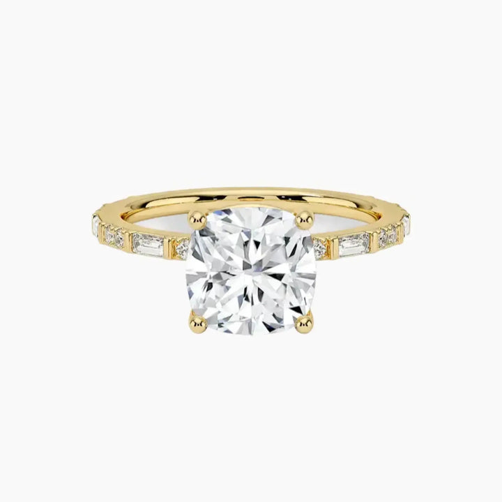 Evelina Cushion Designer 3 Carat Lab Grown Diamond Engagement Ring in 14K Yellow Gold
