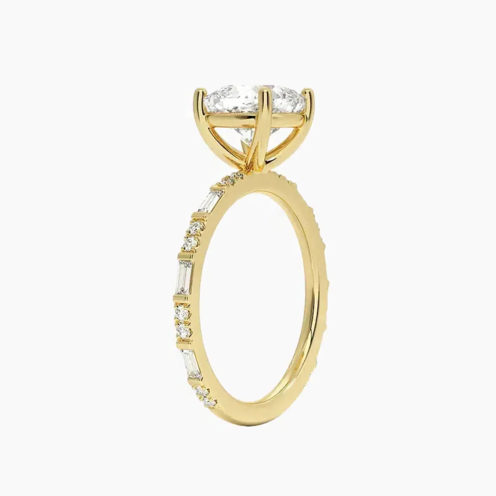 Evelina Cushion Designer 3 Carat Lab Grown Diamond Engagement Ring in 14K Yellow Gold