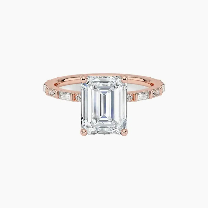 Evelina Emerald Designer 3 Carat Lab Grown Diamond Engagement Ring in 14K Rose Gold