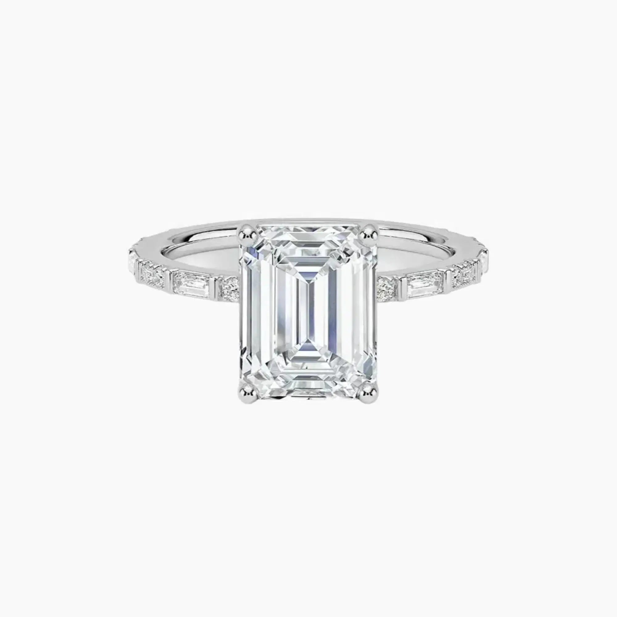 Evelina Emerald Designer 2.5 Carat Lab Grown Diamond Engagement Ring in 14K White Gold