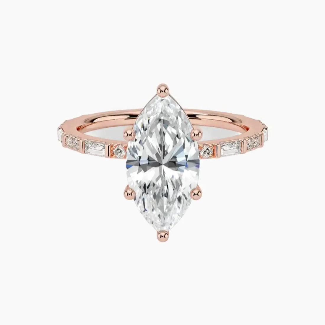 Evelina Marquise Designer 3 Carat Lab Grown Diamond Engagement Ring in 14K White Gold