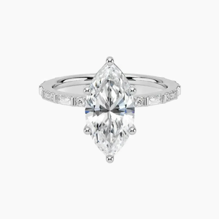 Evelina Marquise Designer 2.5 Carat Lab Grown Diamond Engagement Ring in 18K White Gold