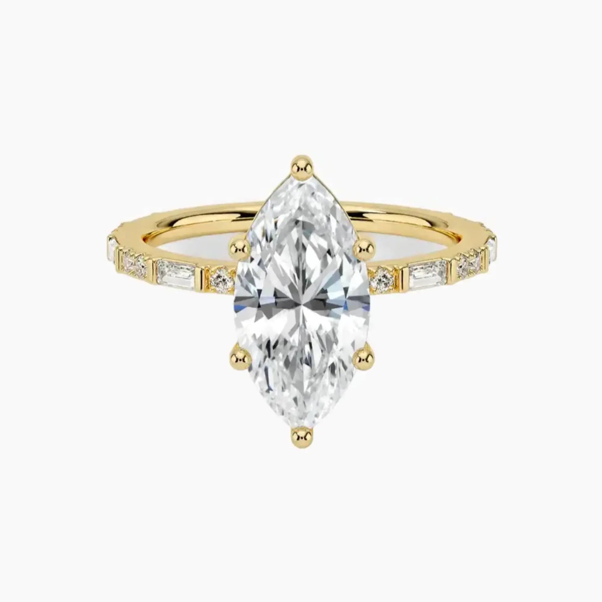 Evelina Marquise Designer 2.5 Carat Lab Grown Diamond Engagement Ring in 14K Yellow Gold