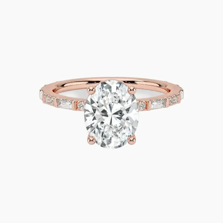 Evelina Oval Designer 2.5 Carat Lab Grown Diamond Engagement Ring in 14K Rose Gold
