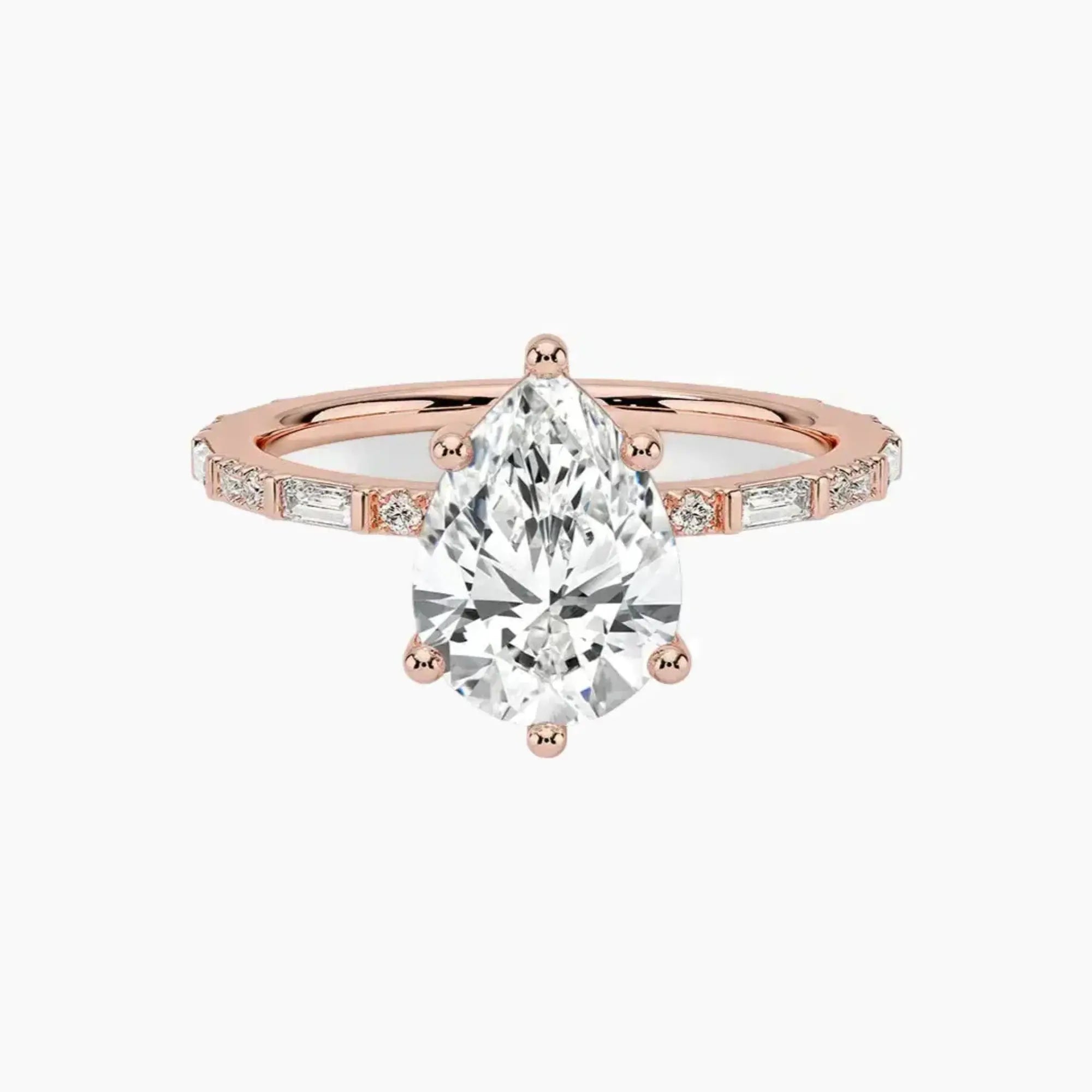Evelina Pear Designer 2.5 Carat Lab Grown Diamond Engagement Ring in 18K White Gold