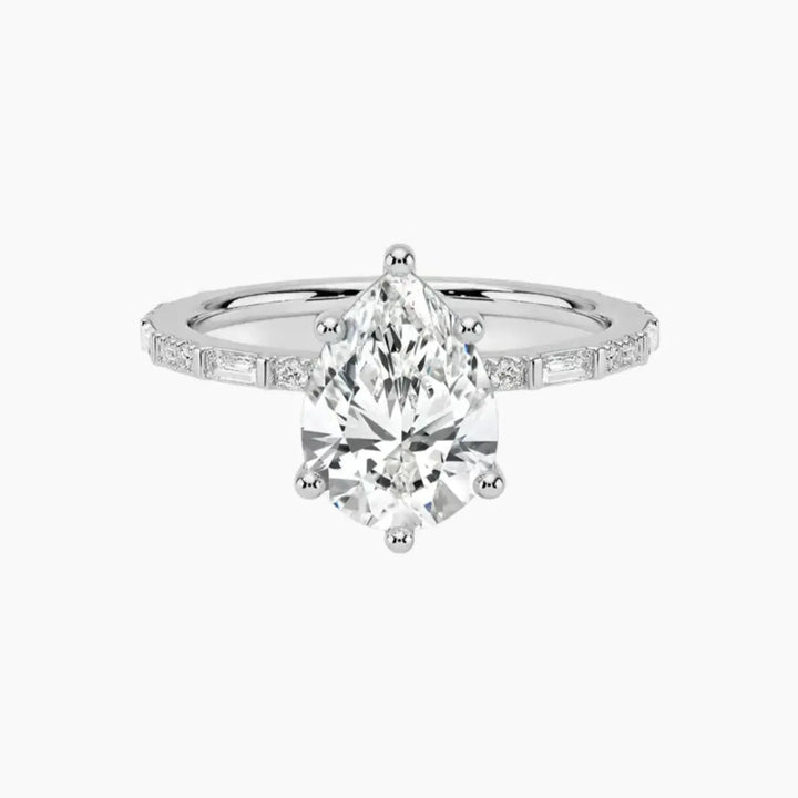 Evelina Pear Designer 3 Carat Lab Grown Diamond Engagement Ring in 18K White Gold