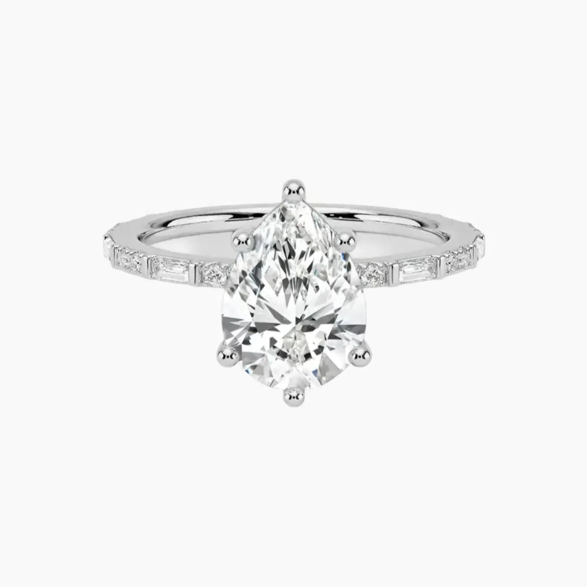 Evelina Pear Designer 1 Carat Lab Grown Diamond Engagement Ring in 18K White Gold