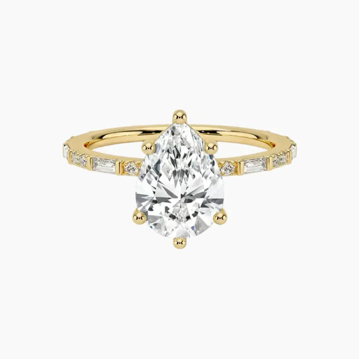 Evelina Pear Designer 3 Carat Lab Grown Diamond Engagement Ring in 18K Yellow Gold