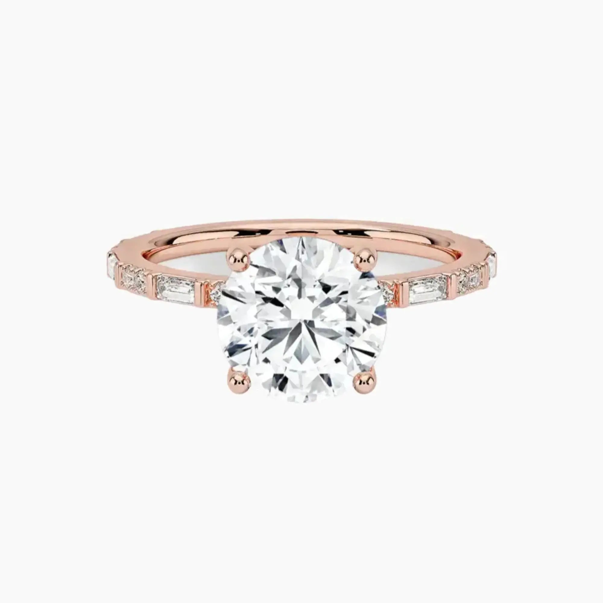Evelina Round Designer 3 Carat Lab Grown Diamond Engagement Ring in 18K Rose Gold