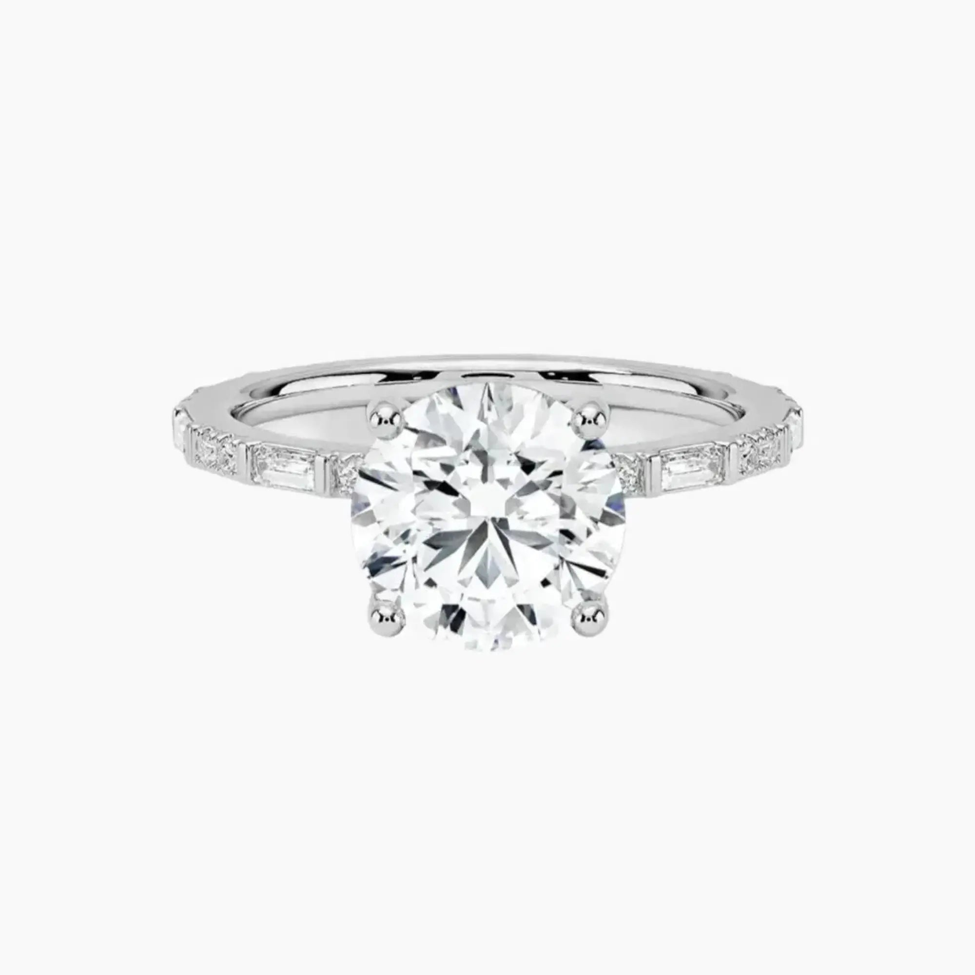 Evelina Round Designer 3 Carat Lab Grown Diamond Engagement Ring in 18K White Gold