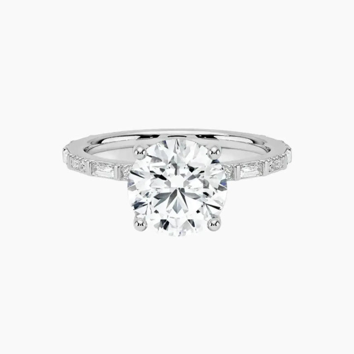 Evelina Round Designer 3 Carat Lab Grown Diamond Engagement Ring in 14K White Gold