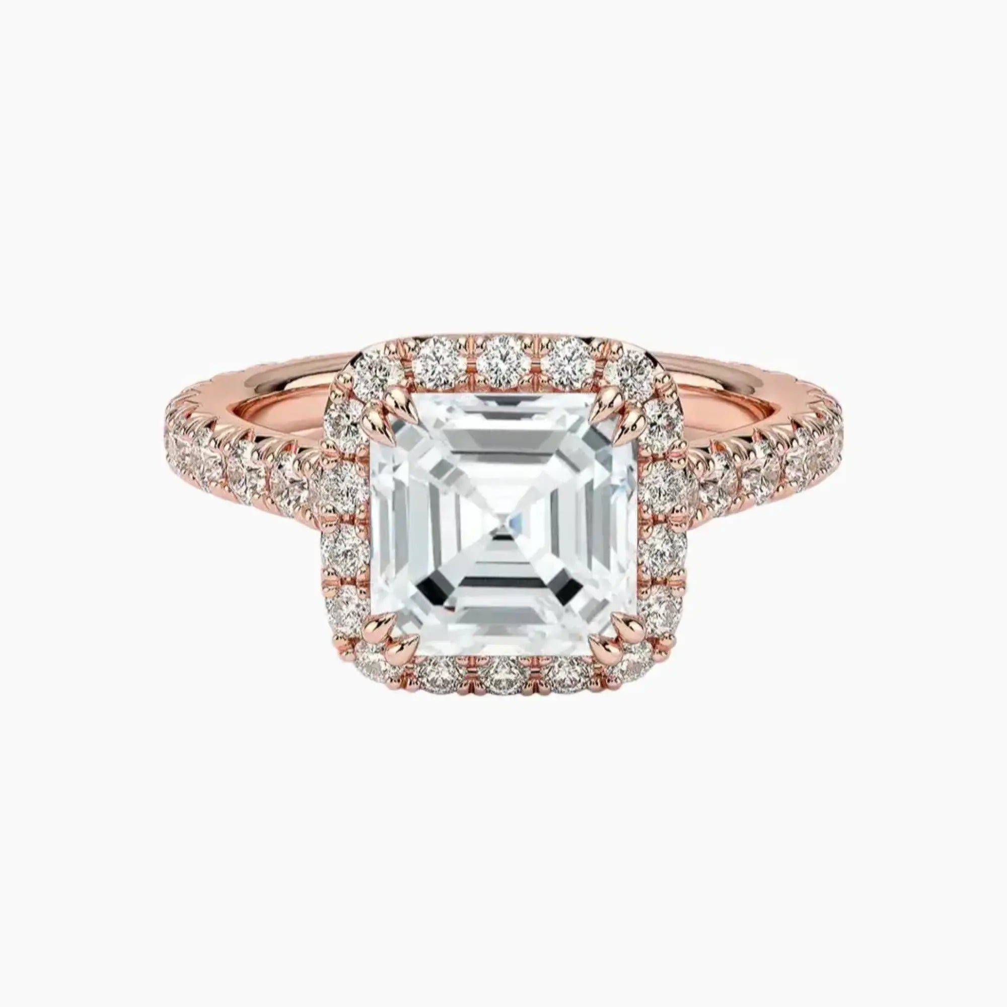 Ophelia Asscher Hidden Halo 2 Carat Lab Grown Diamond Engagement Ring in 18K Rose Gold
