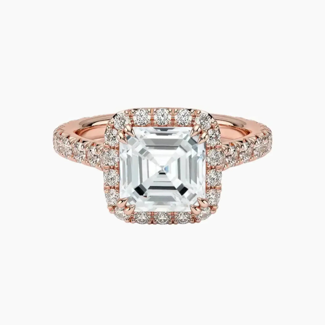 Ophelia Asscher Hidden Halo Diamond Ring Setting in 14K Rose Gold