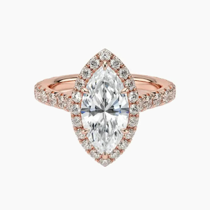 Ophelia Marquise Hidden Halo 3 Carat Lab Grown Diamond Engagement Ring in 18K Rose Gold