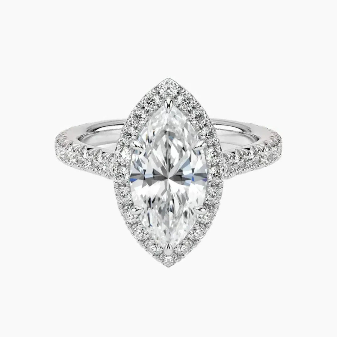 Ophelia Marquise Hidden Halo 3 Carat Lab Grown Diamond Engagement Ring in 14K White Gold