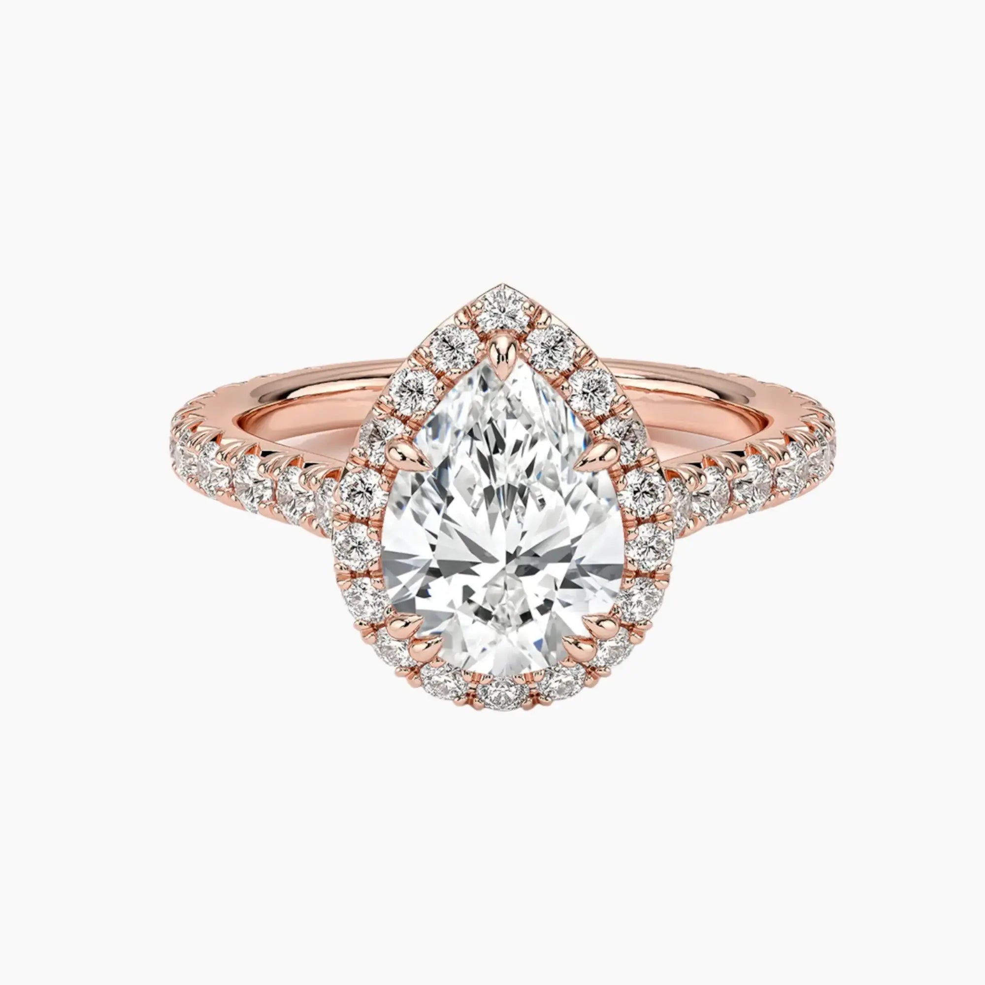 Ophelia Pear Hidden Halo 2.5 Carat Lab Grown Diamond Engagement Ring in 18K Rose Gold