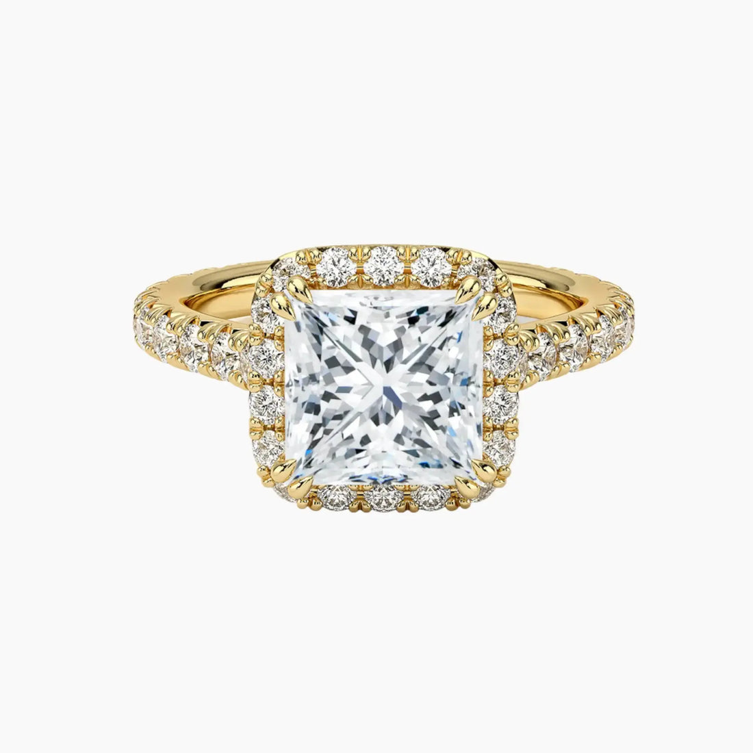 Ophelia Princess Hidden Halo Diamond Ring Setting in 18K Yellow Gold