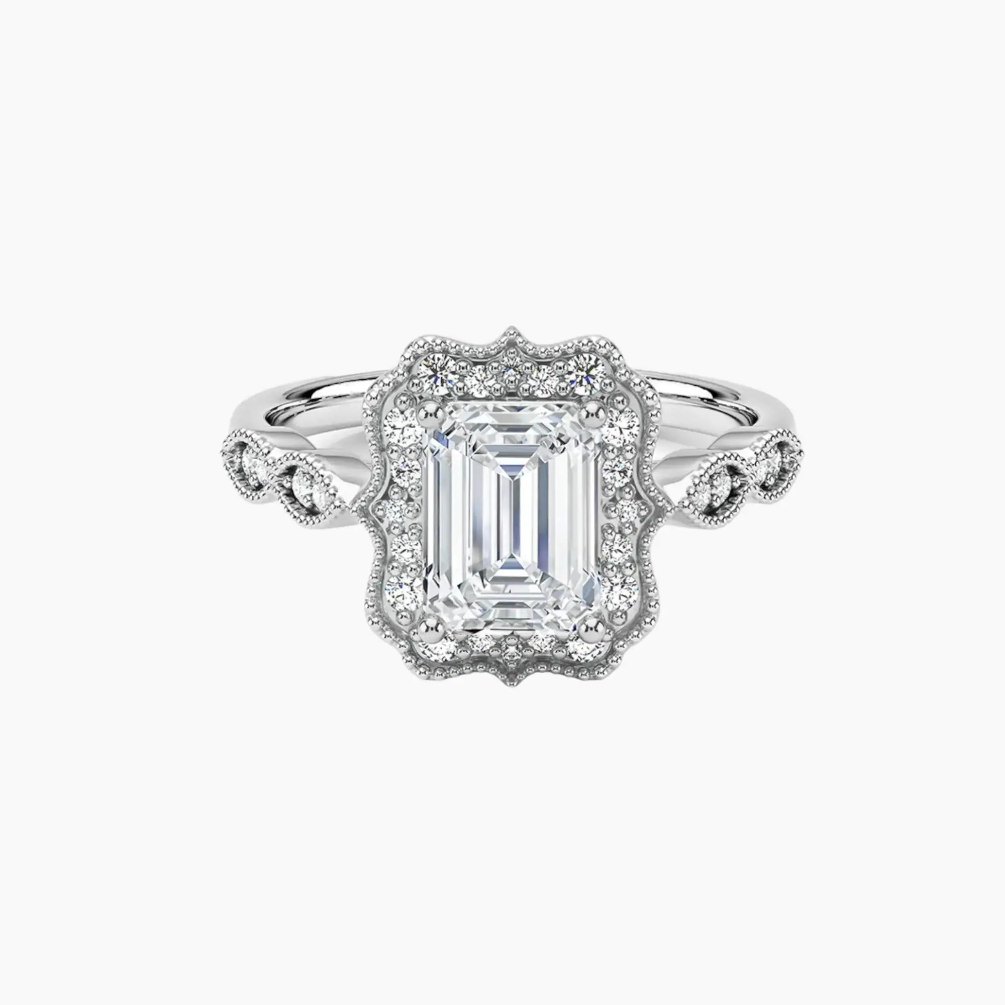 Talitha Emerald 3 Carat Lab Grown Diamond Engagement Ring in 18K White Gold