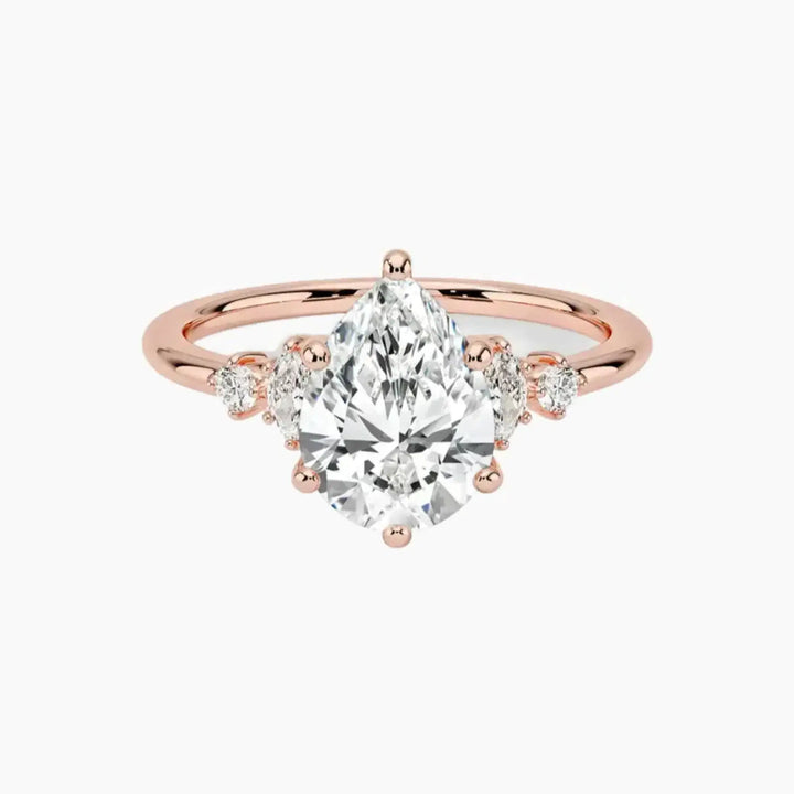 Jordana Pear Designer 3 Carat Lab Grown Diamond Engagement Ring in 18K Rose Gold