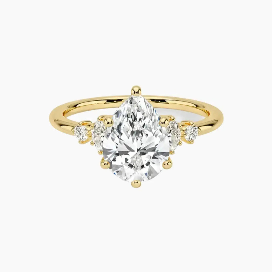 Jordana Pear Designer 3 Carat Lab Grown Diamond Engagement Ring in 14K White Gold