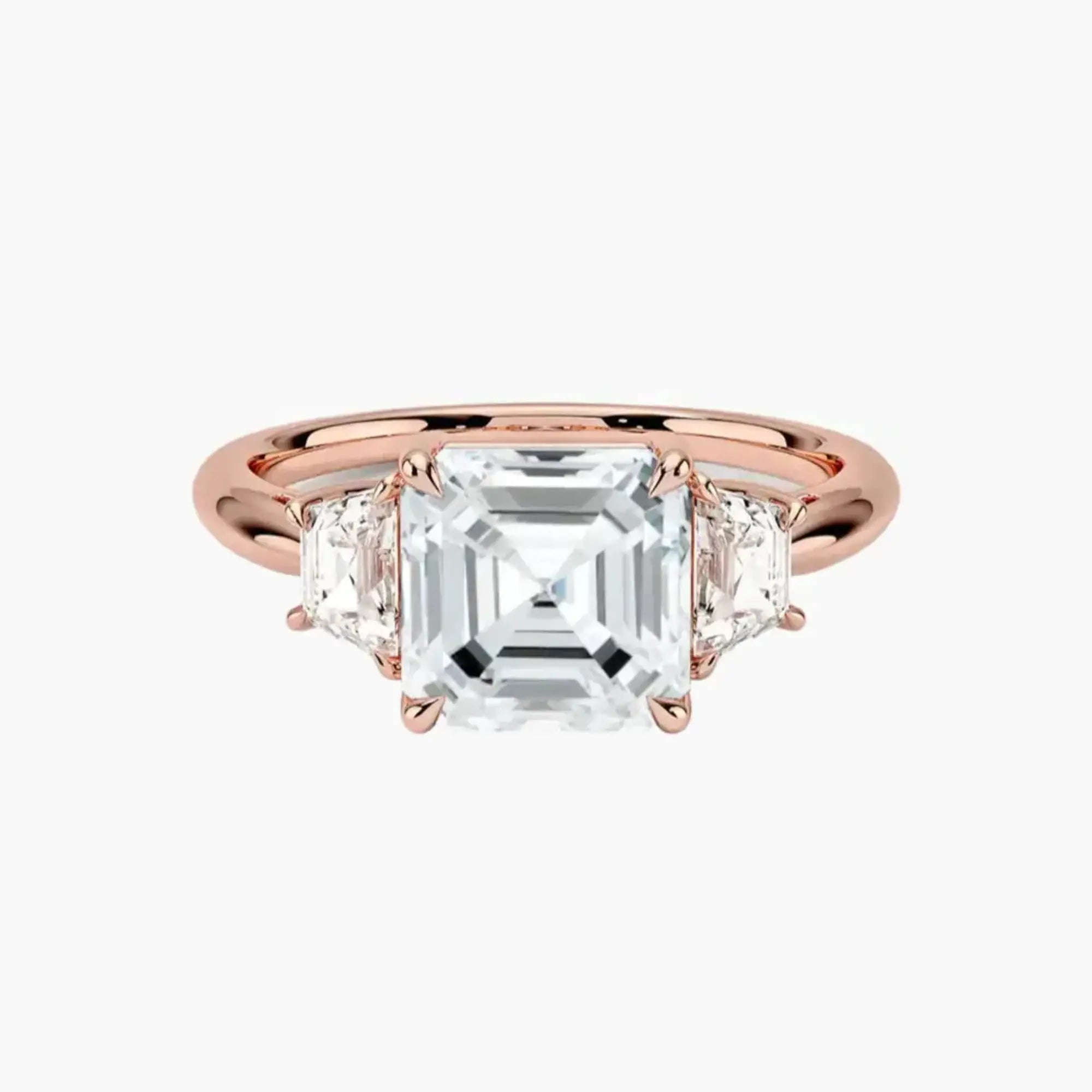 Oriana Asscher Three Stone 3 Carat Lab Grown Diamond Engagement Ring in 14K Yellow Gold
