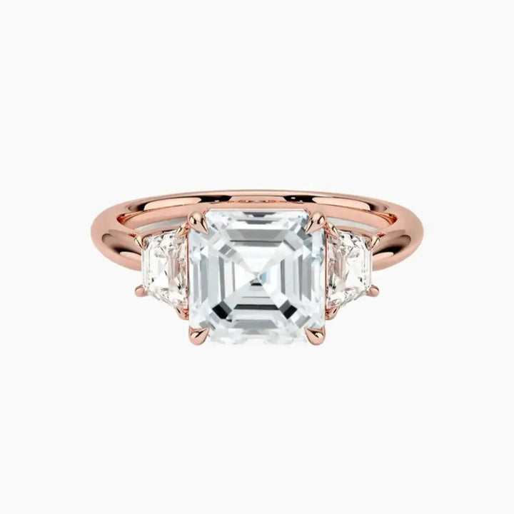 Oriana Asscher Three Stone 2.5 Carat Lab Grown Diamond Engagement Ring in 14K Rose Gold