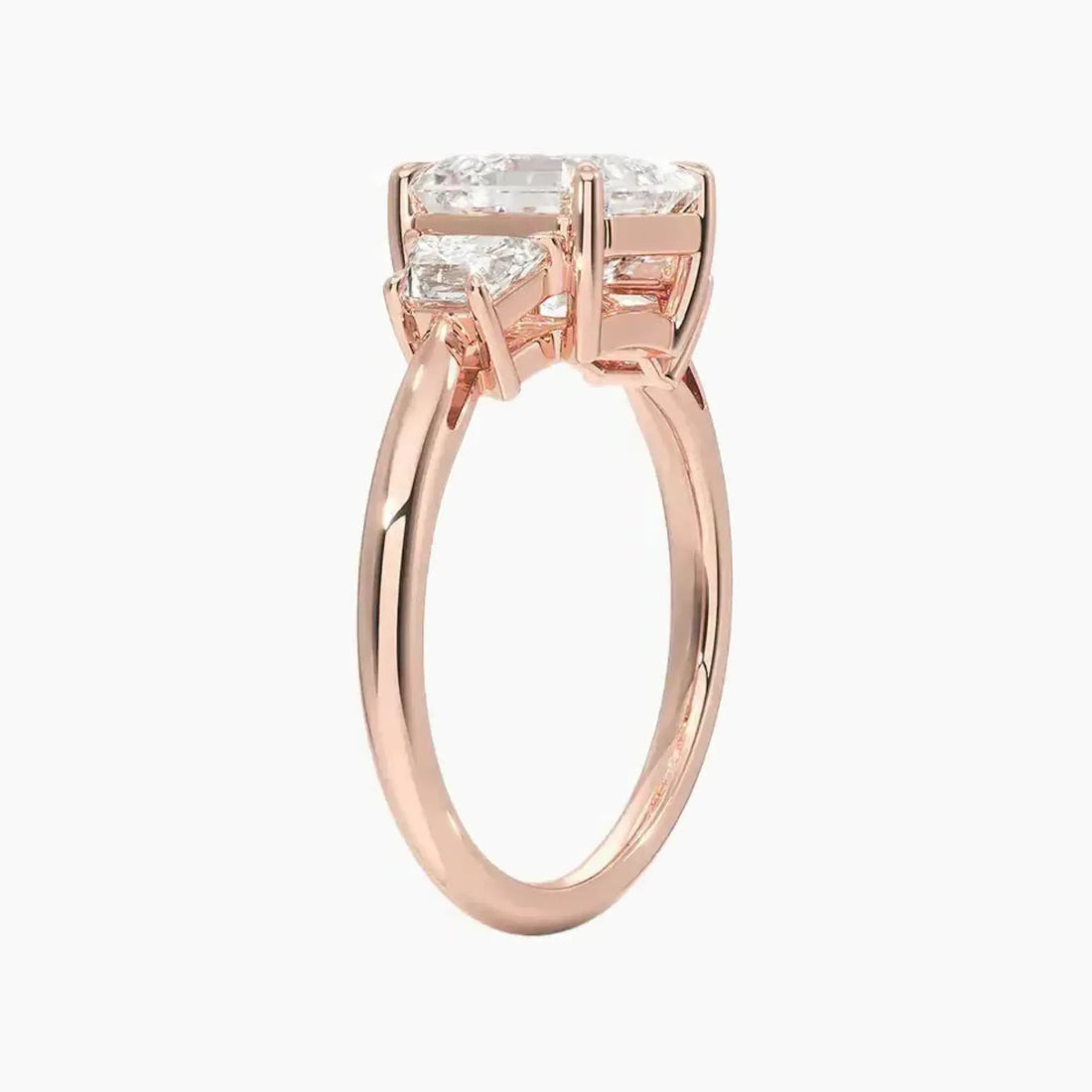 Oriana Asscher Three Stone 3 Carat Lab Grown Diamond Engagement Ring in 14K Rose Gold