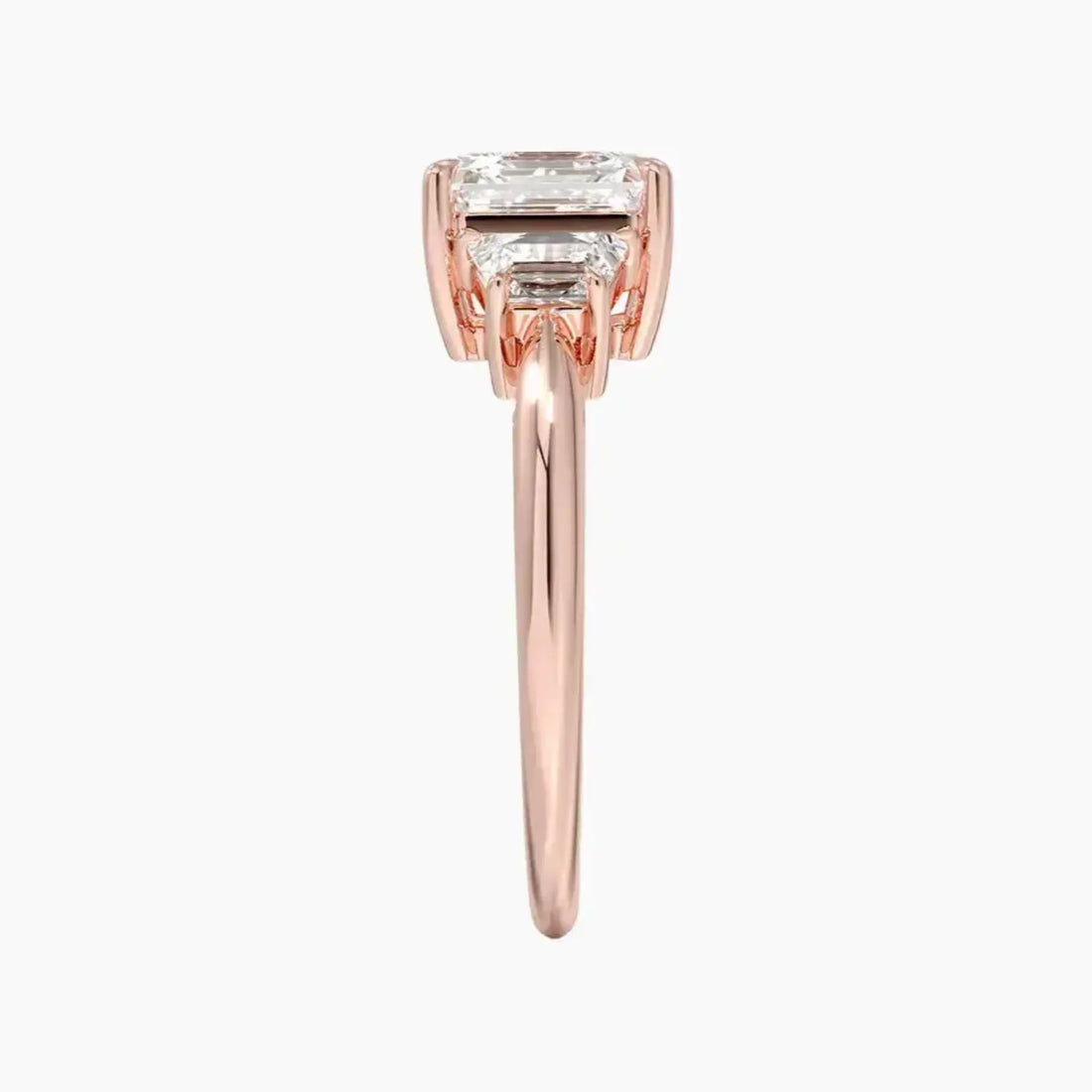 Oriana Asscher Three Stone 1 Carat Lab Grown Diamond Engagement Ring in 18K Rose Gold