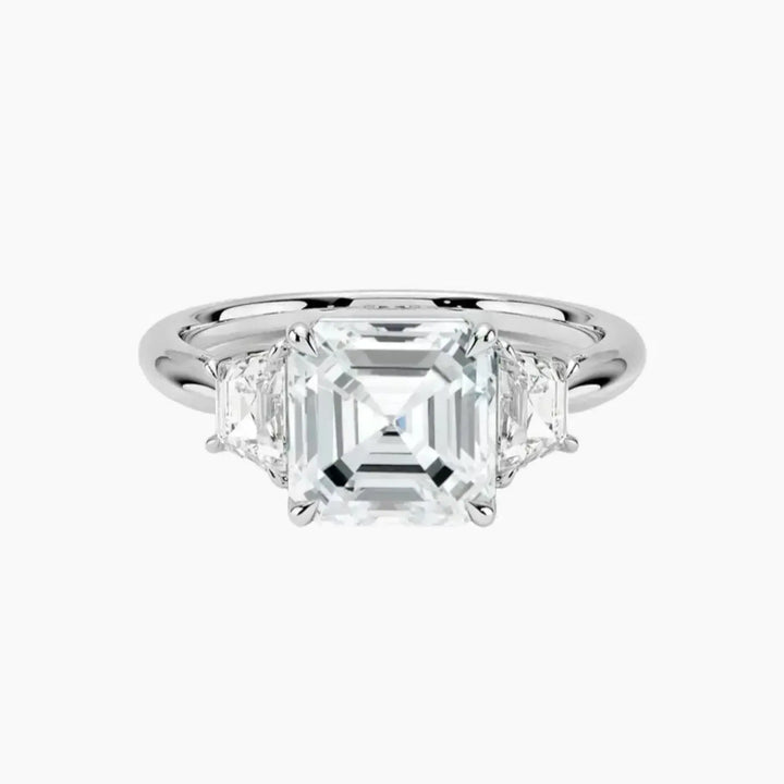 Oriana Asscher Three Stone 3 Carat Lab Grown Diamond Engagement Ring in 14K White Gold
