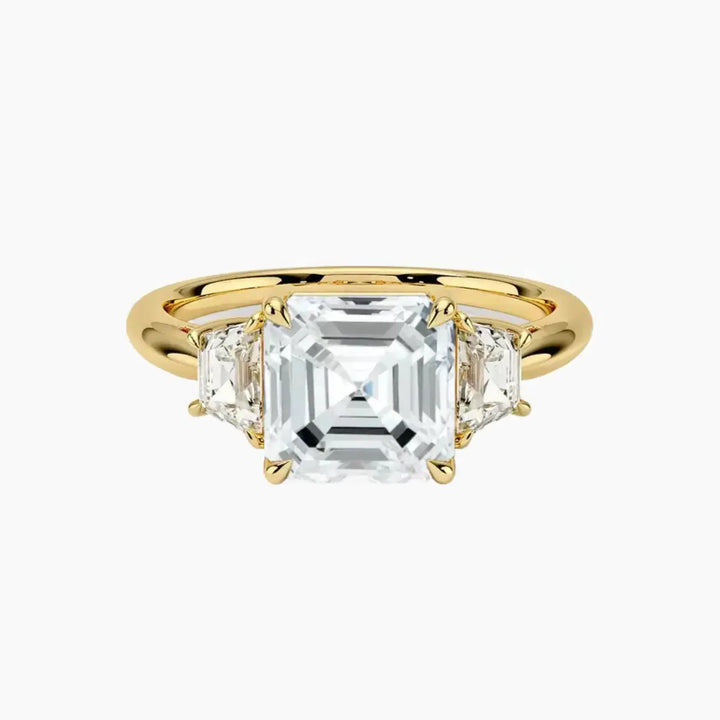 Oriana Asscher Three Stone 1.5 Carat Lab Grown Diamond Engagement Ring in 14K Yellow Gold