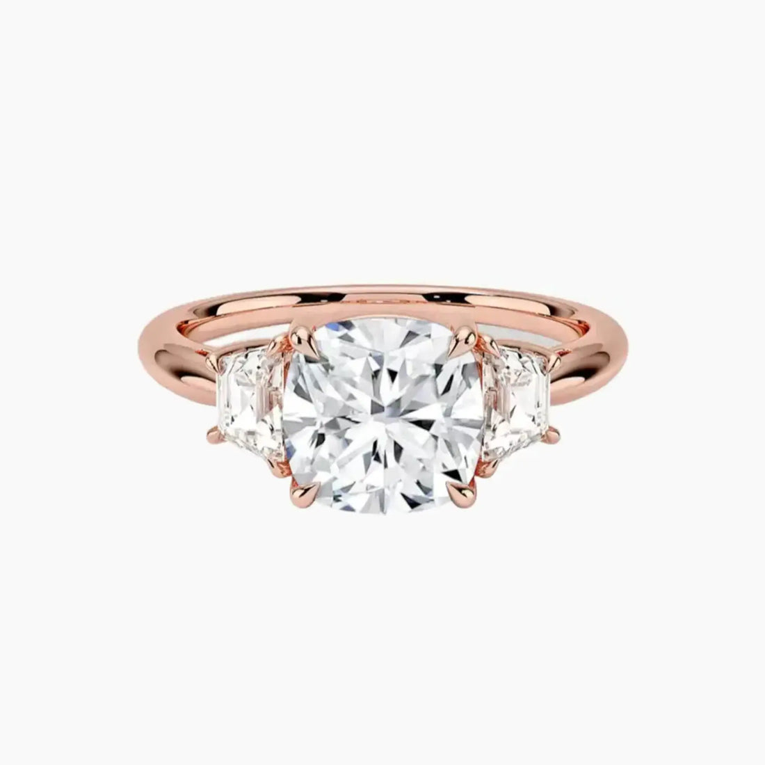 Oriana Cushion Three Stone 1 Carat Lab Grown Diamond Engagement Ring in 18K Rose Gold