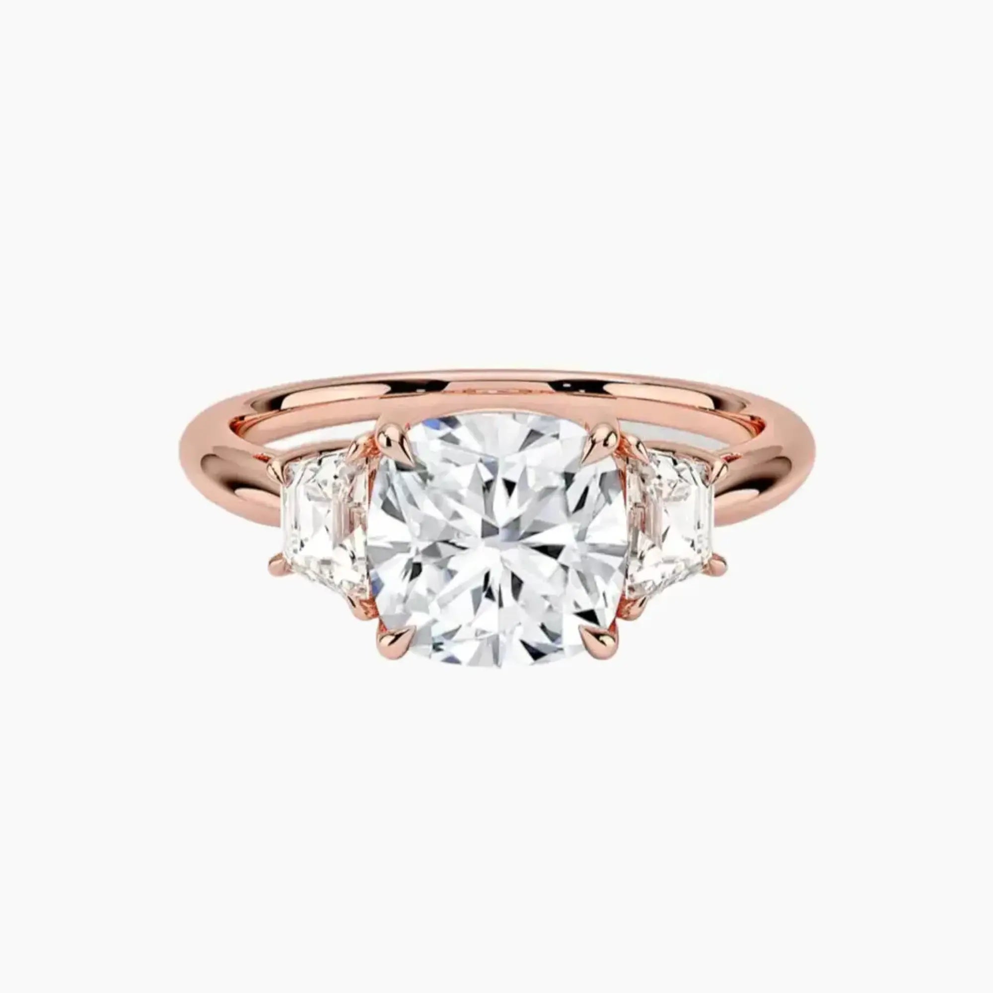 Oriana Cushion Three Stone 1.5 Carat Lab Grown Diamond Engagement Ring in 14K Rose Gold