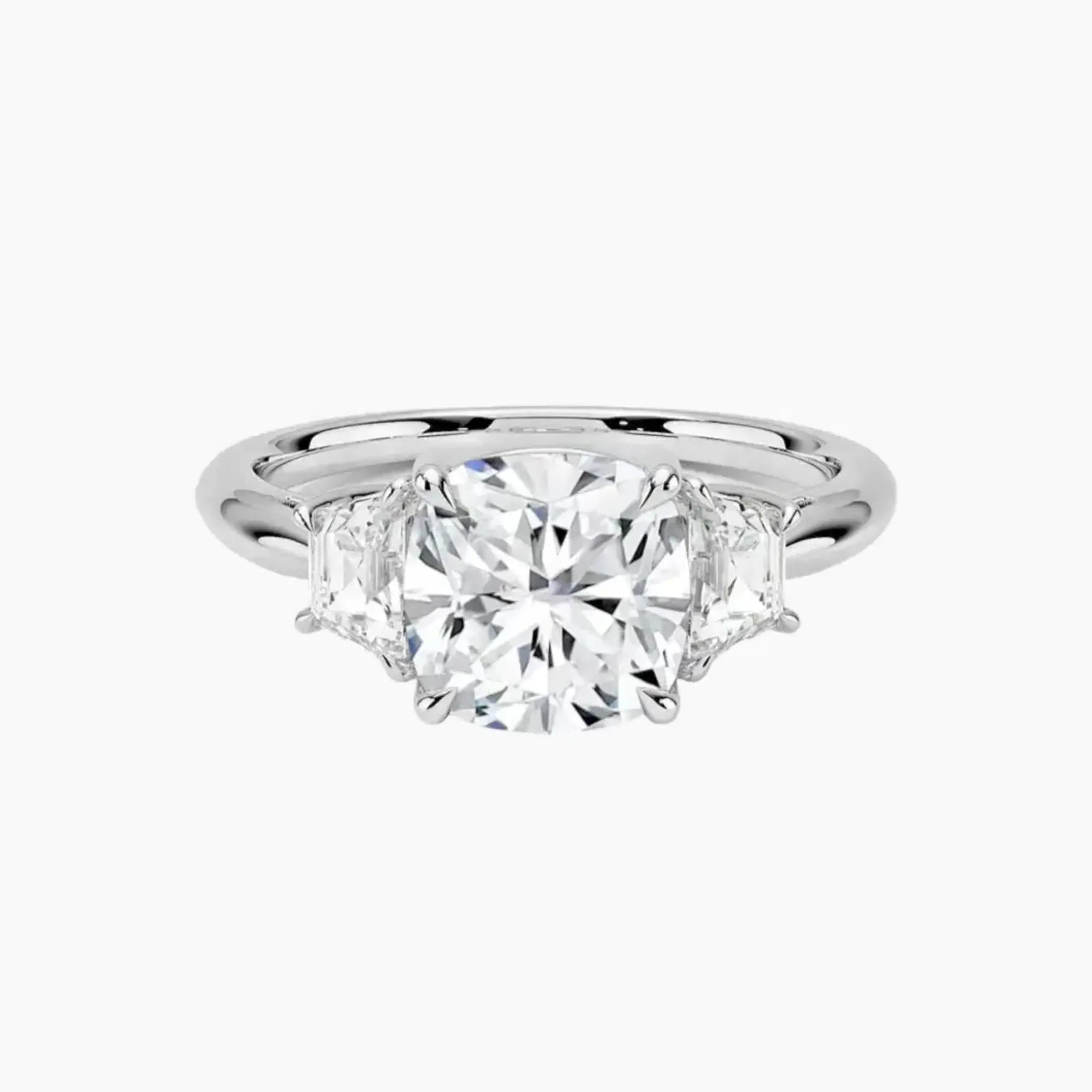 Oriana Cushion Three Stone 3 Carat Lab Grown Diamond Engagement Ring in 14K Yellow Gold