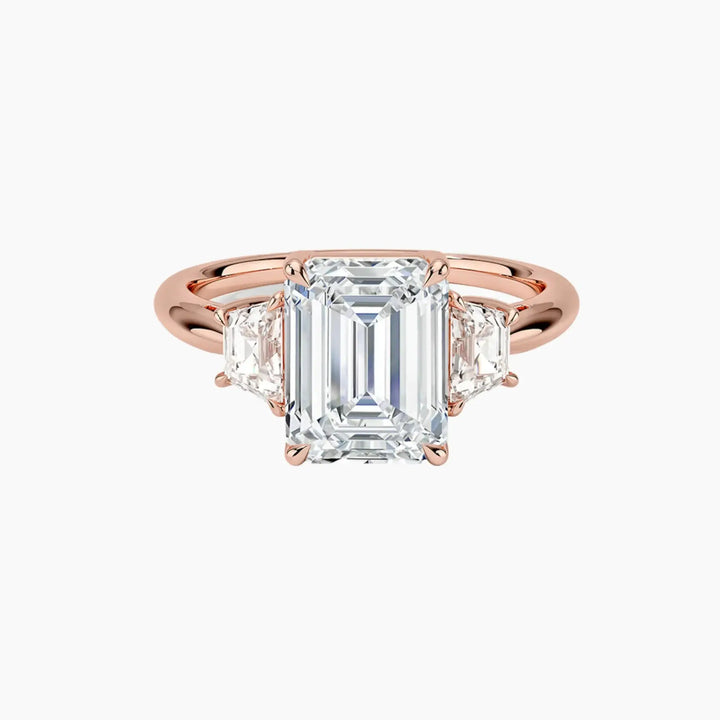 Oriana Emerald Three Stone 2 Carat Lab Grown Diamond Engagement Ring in 18K Rose Gold