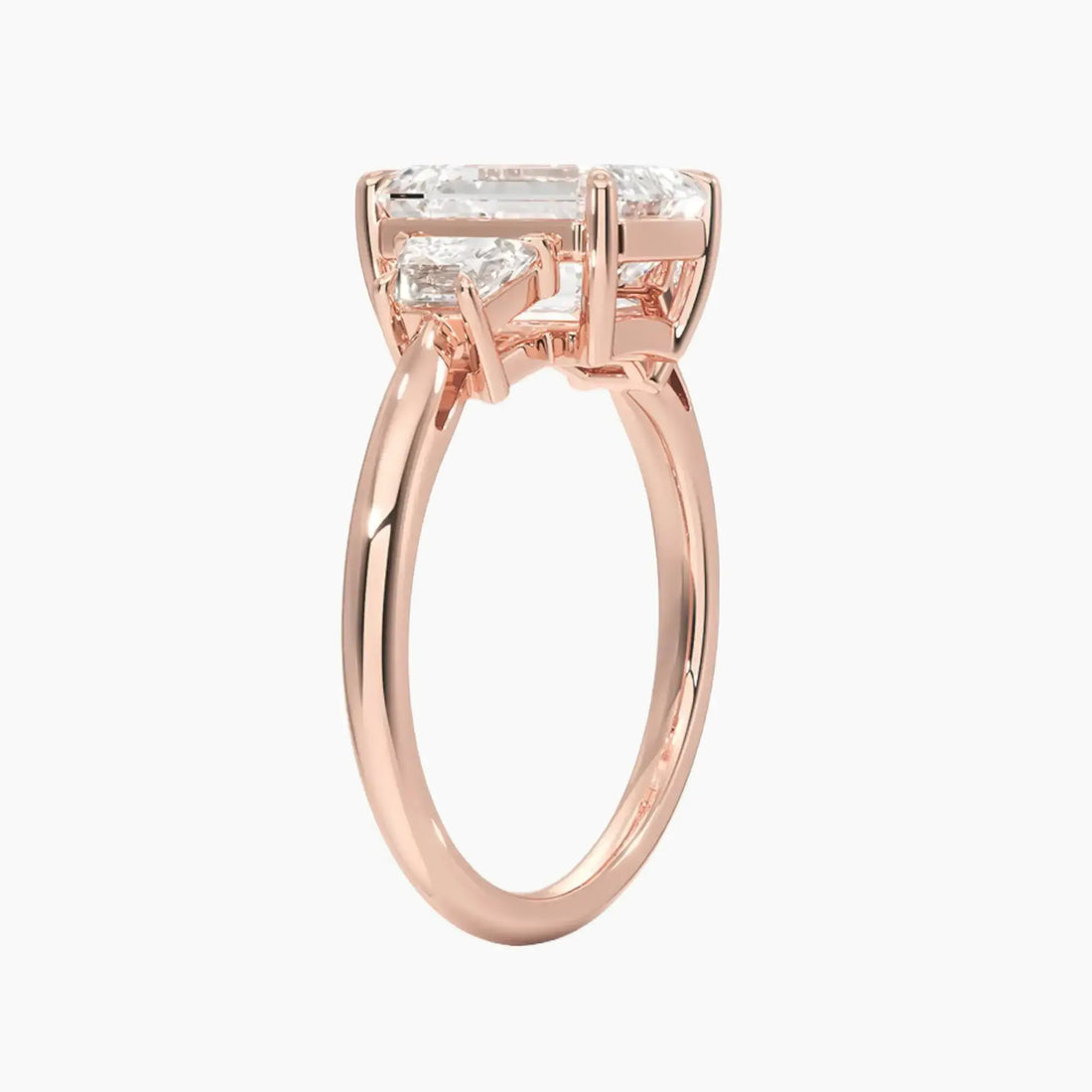 Oriana Emerald Three Stone 2.5 Carat Lab Grown Diamond Engagement Ring in 18K Rose Gold